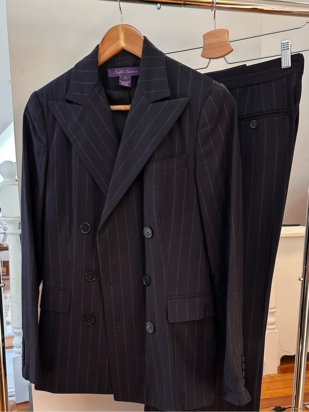 Ralph Lauren Purple Label Navy Pinstripe Double-Breasted Women's Suit - size 6